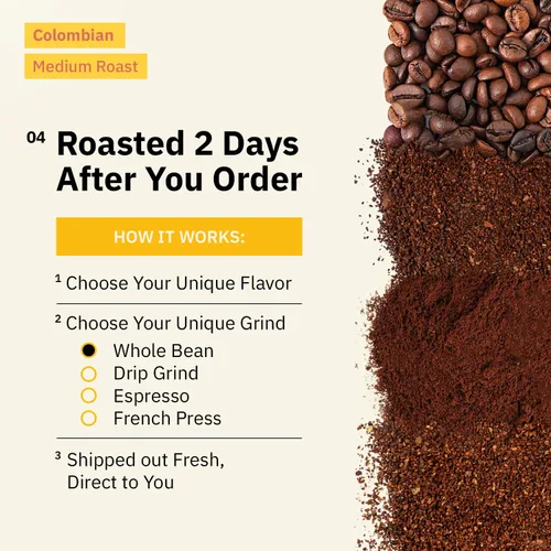 Vista 5 de Café molido colombiano Medellín, granos de café tostado medio de origen único, recién tostado a pedido, café molido orgánico, grado especial