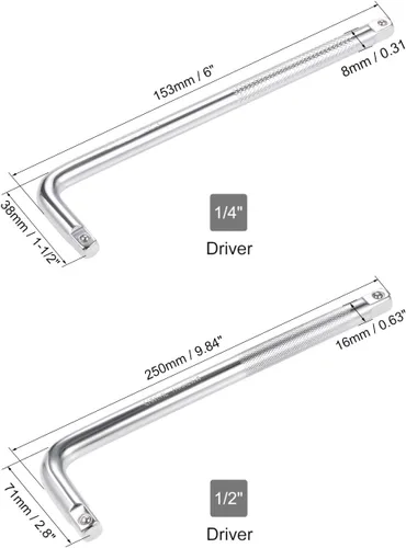 Vista 2 de uxcell Juego de disyuntor de enchufe de 1/2" y 1/4", llave de barra de extensión de forma grande, CR-V, 2 piezas