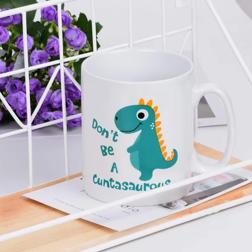 Vista 3 de BLEUM CADE Taza de café con texto en inglés «Don't be a Cuntasauro», taza de té con palabras divertidas, regalo novedoso, taza de cerámica blanca