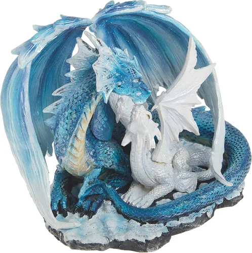 Vista 3 de StealStreet SS-G-71533 - Figura de estatua de dragón azul claro con bebé blanco, 7 pulgadas