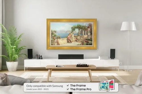 Vista 3 de Marco de TV Premiere Deco con Chip de Color Dorado Antiguo de 3" (32", 43", 50", 55", 65", 75", 85") Compatible SOLO con Televisores Samsung The
