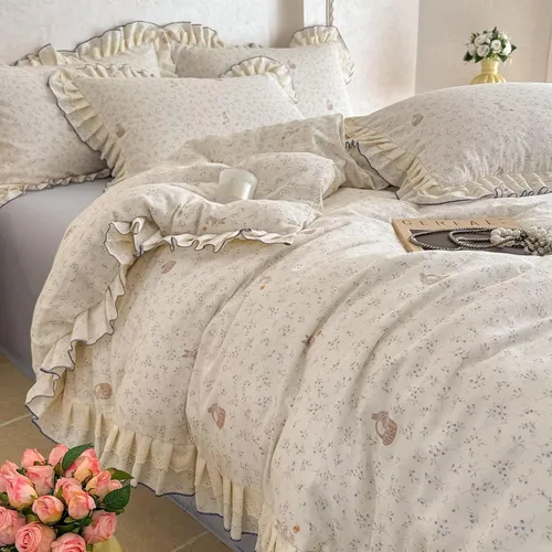 Vista 49 de Funda de edredón de algodón floral tamaño individual con volantes de encaje 100% algodón para adolescentes y niñas, juego de ropa de cama de 3