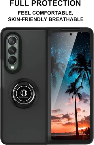 Vista 6 de TJS - Funda compatible con Samsung Galaxy Z Fold 3 5G (negro) Resistente a los impactos 360 grados giratorio anillo de metal titular gota cubierta