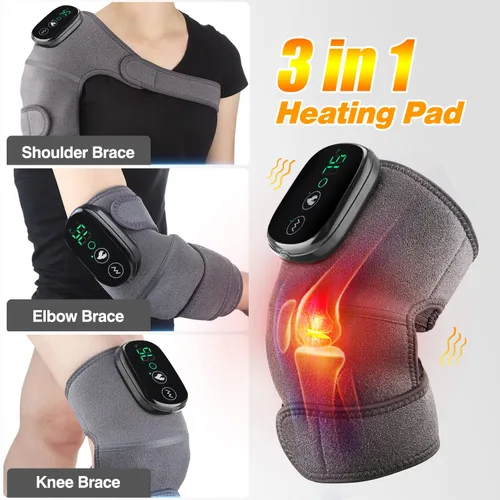 Vista 2 de Masajeador de rodilla calentado, almohadillas térmicas de hombro, coderas 3 en 1 con vibración, calentadores de rodilla recargables inalámbricos