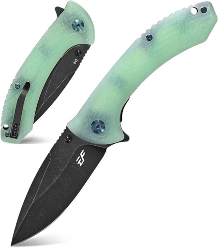 Vista 10 de Eafengrow EF927 Cuchillo de bolsillo D2 Hoja de acero con revestimiento de óxido negro, cuchillo para exteriores, mango G10, rodamiento de bolas
