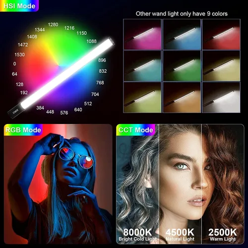 Vista 3 de SIRUI Varita de luz LED RGB T120, barra de luz de estudio portátil para fotografía, tubo de luz de 47.2 pulgadas con batería recargable, CRI 97