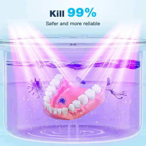 Vista 3 de Limpiador ultrasónico de retenedor, limpiador ultrasónico de 45 kHz, limpieza de 360° para dentaduras, alineador, protector bucal, joyas, frenos