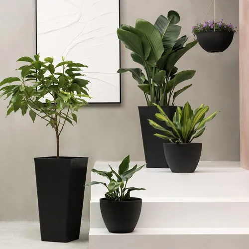 Vista 7 de La Jolie Muse - Macetas colgantes para plantas al aire libre, maceta colgante grande con agujeros de drenaje, macetas colgantes negras para flores