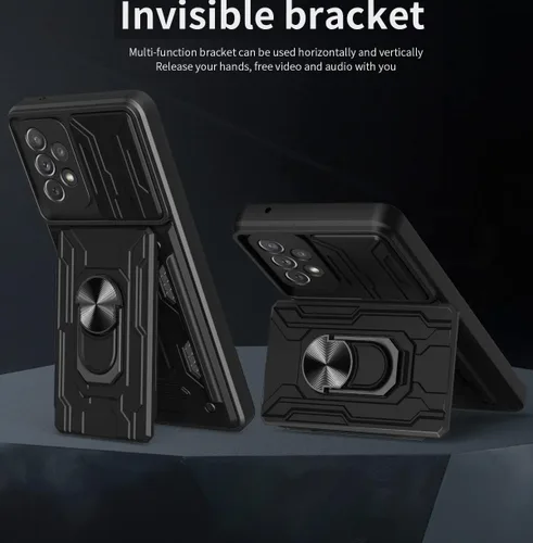 Vista 4 de CCSmall Funda para Samsung Galaxy A32 4G (no 5G) con soporte para tarjetas, funda de protección resistente con anillo magnético, función atril