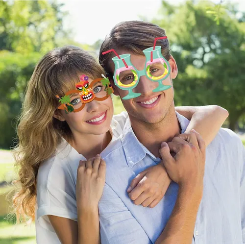Vista 3 de OURUOLA Decoraciones hawaianas de verano para fiestas en la piscina, gafas de sol divertidas - 16pcs gafas tropicales Aloha flamingo, decoración