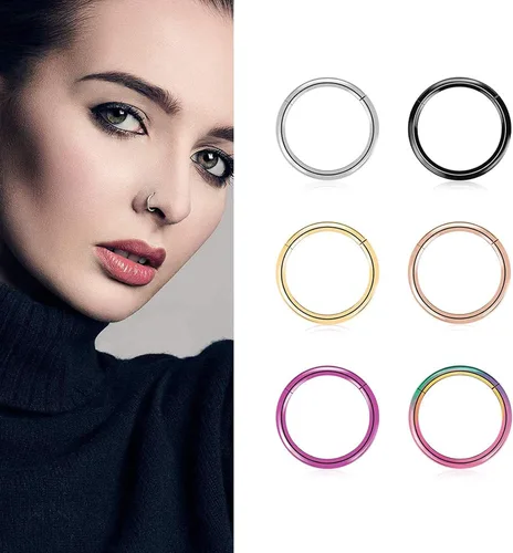 Vista 5 de G23 - Piercing de titanio con bisagras para la nariz, cartílago, hélice, tragus, 0.56oz, 0.63oz, hipoalergénicos, para mujeres, hombres y niñas