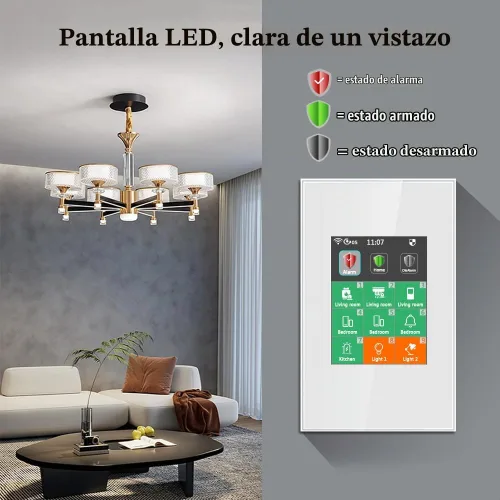 Vista 7 de LANBON Interruptor inteligente de alarma LCD L8, interruptor inteligente de seguridad para el hogar y control de luz, sistema de alarma