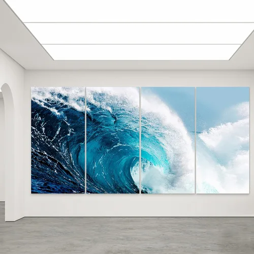 Vista 3 de Empire Art Direct Blue Wave ABCD - Juego de 4 paneles de vidrio templado flotante sin marco, listo para colgar, sala de estar, dormitorio y oficina