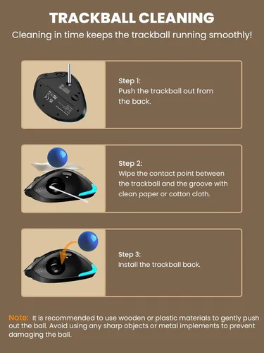 Vista 7 de MAM1 Pro - Ratón inalámbrico de Trackball, ergonómico Bluetooth recargable, mouse de pulgar retroiluminado con 5 niveles DPI, ángulo ajustable