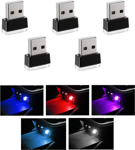 Vista 24 de 4 PCS Lámpara de Atmósfera Interior de Coche LED USB, Mini Luz Nocturna LED Portátil, Kit de Iluminación Ambiental de Maletero con Interfaz USB