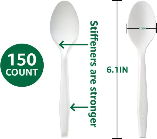 Vista 3 de 100% Compostable Sin Plástico Cuchillos, Tenedores, Cucharas, Utensilios, Los Cubiertos Pesados de Servicio Pesado son Productos Ecológicos