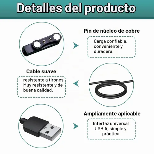 Vista 4 de 2 cargadores de reloj inteligente, cable de carga USB magnético de 2 pines de 0.157 in, cable de carga de repuesto para reloj inteligente