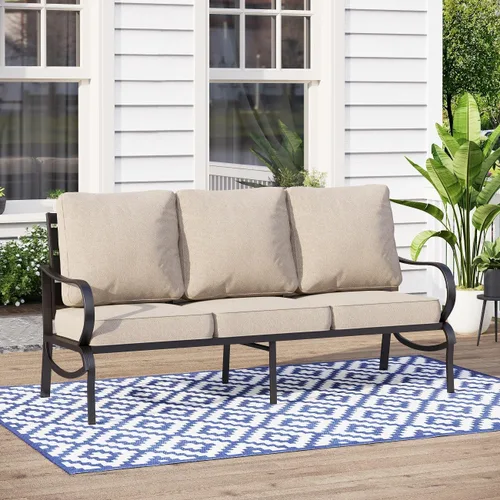 Vista 7 de MFSTUDIO Juegos de muebles de patio, sofás de conversación de metal para exteriores con 1 sofá de 3 asientos para jardín, cojín beige