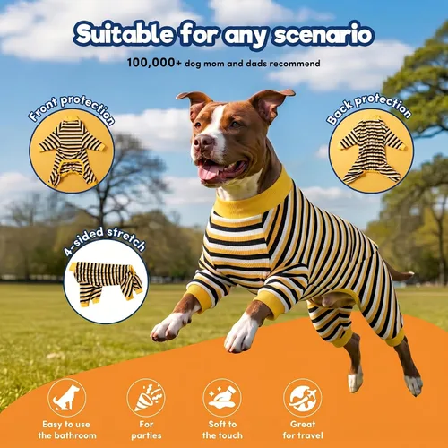 Vista 4 de LovinPet Pijama para perros grandes, mezcla de algodón, rayas negras
