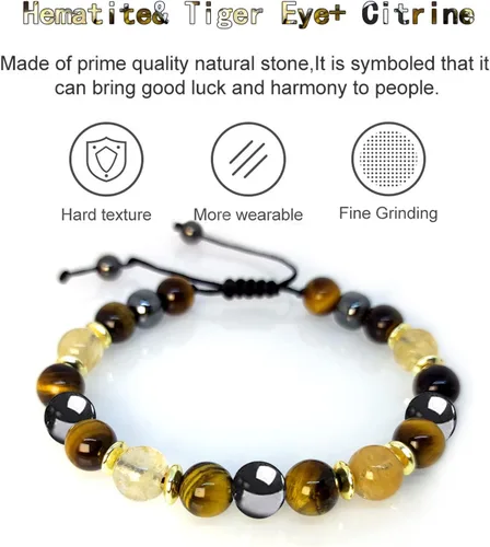 Vista 4 de Pulsera de sanación para aliviar la hematita, pulsera de triple protección