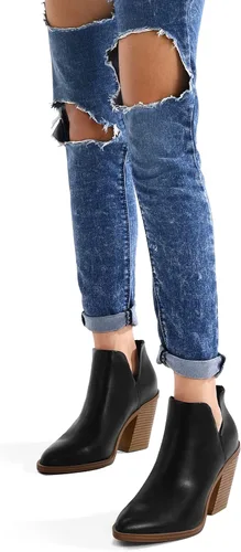 Vista 5 de mysoft Botines para mujer, con puntera puntiaguda, gruesos, apilados, tacón medio