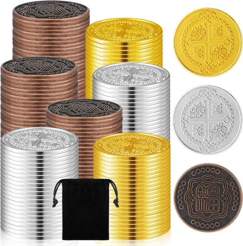 Vista 10 de Hanaive 100 Piezas Monedas de Pirata de Metal Cofre del Tesoro Doblón Español Monedas Falsas Fichas para Niños Juegos de Mesa Fiesta Pirata Cosplay