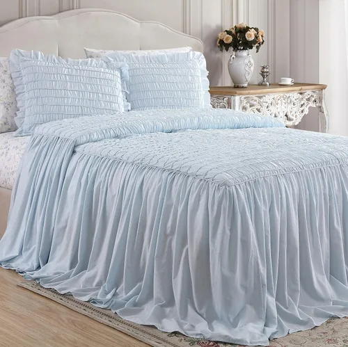 Vista 6 de Shabby Chic® - Colcha tamaño King, ropa de cama de algodón suave con fundas a juego, decoración del hogar bellamente drapeada para todas