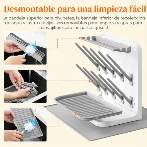 Vista 9 de Lifewit Estante de secado de biberones con tapete de drenaje y 10 ganchos, artículos esenciales para recién nacidos, organizador de almacenamiento