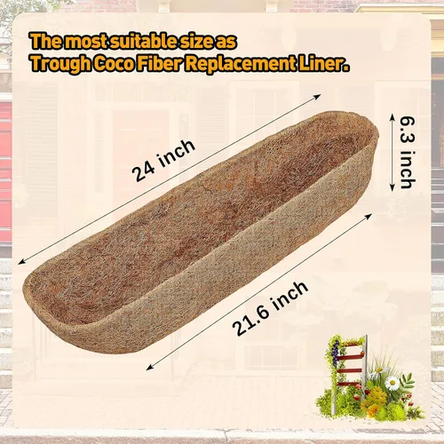 Vista 2 de Blulu 4 forros de coco para macetas de 24 pulgadas, caja de ventana de fibra de coco natural, repuesto para caja de ventana colgante, maceta