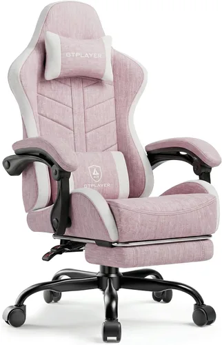 Vista 13 de GTPLAYER Silla de juegos para adultos, silla ergonómica para juegos de computadora con reposapiés, altura ajustable, reclinación de 90-155° y Azul
