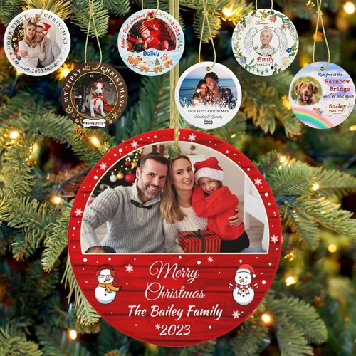 Vista 10 de Adorno personalizado para la primera Navidad del bebé, adornos de Navidad con foto personalizada 2023 con imagen y nombre, regalos personalizados