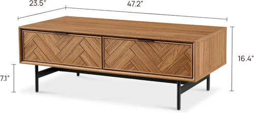 Vista 2 de mopio Axis - Mesa auxiliar de nogal en espiga de 47 pulgadas con patas y asas de metal negro delgadas reforzadas, diseño industrial