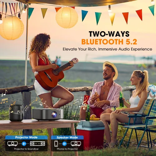 Vista 5 de [Más de 386 aplicaciones integradas] Proyector inteligente DBPOWER E2 con WiFi y Bluetooth, mini proyector nativo 1080P compatible con Netflix Gris