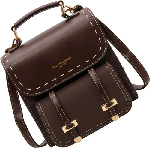 Vista 4 de Mochilas de cuero de la PU de los estilos coreanos de la vendimia para las mujeres del bolso del hombro suave del bolso ergonómico Day, Color café