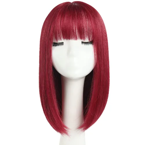 Vista 55 de Pelucas Bob con flequillo, peluca de cabello castaño rojizo de 10 Caoba