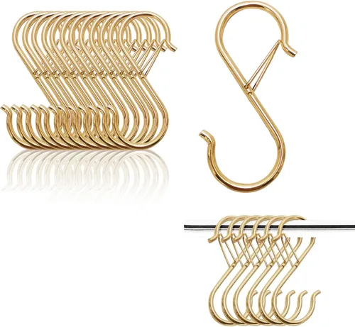 Vista 18 de Ganchos en S para colgar, resistentes con diseño de hebilla de seguridad, ganchos en forma de S para utensilios de cocina, sartenes, barra