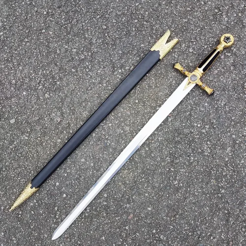 Vista 5 de Espada medieval de acero inoxidable con estrella de David para cosplay, colección, 33.1 pulgadas