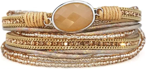 Vista 3 de SuYi - Pulsera de cuero trenzado de múltiples capas, con hebilla magnética