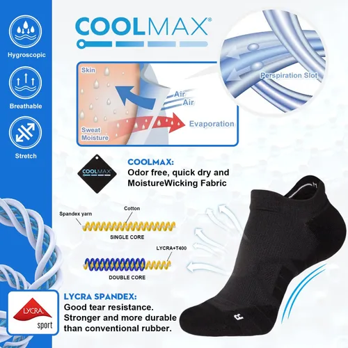 Vista 2 de Hylaea Calcetines Atléticos para Correr con Cojín Acolchado que Absorben la Humedad de Corte Bajo 3 Pares Negro