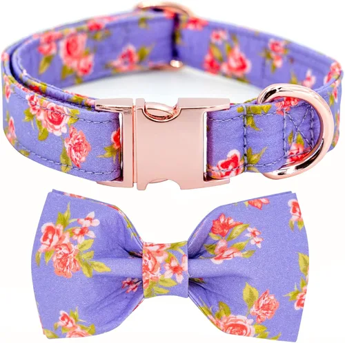 Vista 8 de Tunkoo Pink Daisy - Collar para perro con corbata de lazo de flores, collar ajustable de algodón de alta calidad, hebilla de metal duradera
