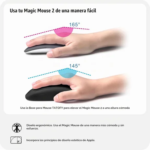 Vista 4 de Cargador de ratón TATOFY Compatible con Magic Mouse 2 (USB-C) Agarre con soporte de carga inalámbrica, base ergonómica (Negro)