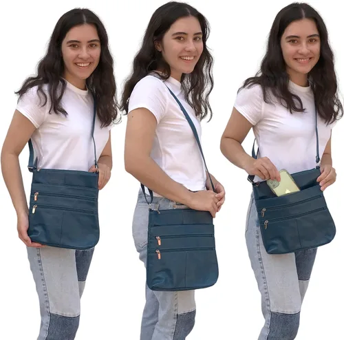 Vista 7 de SILVERFEVER Bolso cruzado grande de cuero para mujer, resistente al agua
