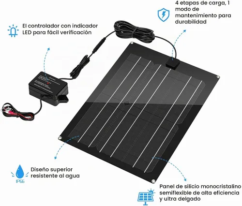 Vista 4 de Cargador de Batería Solar y Mantenedor, Kit de Panel Solar Zuomeng de 15W para Remolque de Volcado con Pulso de Mantenimiento Integrado