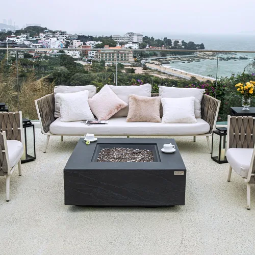Vista 5 de Roraima - Chimenea de hormigón de 40 x 40 pulgadas, para exteriores, incluye hogueras modernas de vidrio y chimeneas al aire libre para jardín