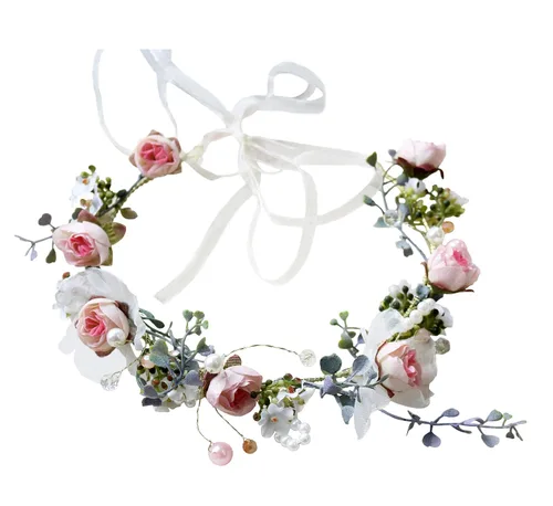 Vista 13 de Corona floral para mujer, diadema floral para el cabello, corona de flores, halo bohemio, fiesta, baile de graduación, fotos