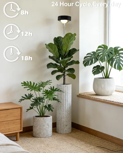 Vista 7 de yadoker - Luz de cultivo de plantas, luz LED de espectro completo para plantas de interior, lupa negra, altura ajustable, temporizador automático