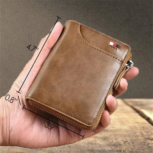 Vista 6 de Billetera multifuncional de piel sintética resistente al agua con bloqueo RFID, cartera táctica con cremallera de gran capacidad, impermeable