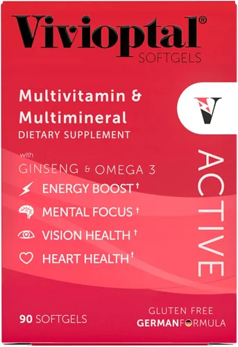 Vista 2 de Vivioptal Active, 90 cápsulas blandas, ginseng y omega 3, multivitamínico y multimineral, sin gluten, fórmula alemana