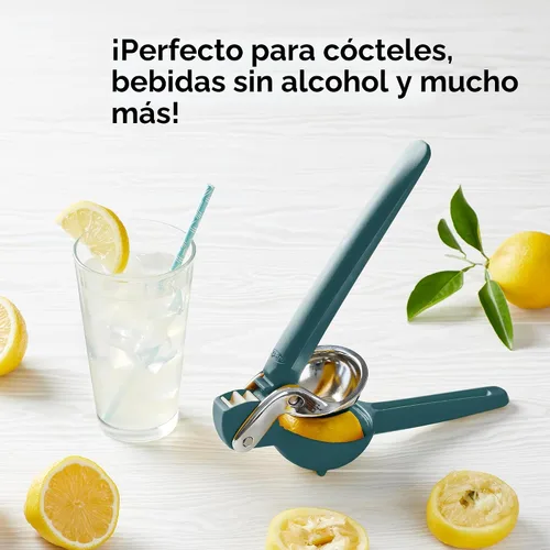 Vista 6 de Chef'n FreshForce - Exprimidor de cítricos de limón, prensa manual con potencia de doble engranaje para una máxima extracción de jugo, duradero verde