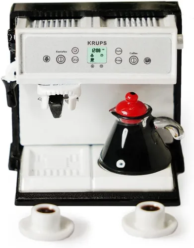 Vista 6 de Cafetera en miniatura con olla y 2 tazas, accesorios para casa de muñecas 1:12, máquina de café, decoración artificial de la casa, decoración